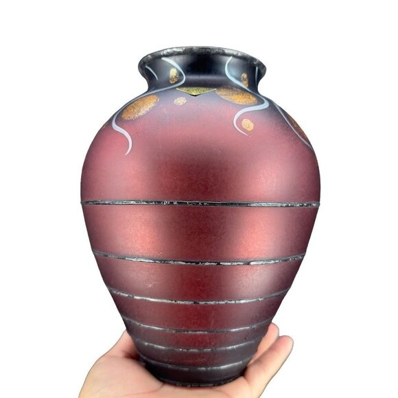 MIRACLE STUDIO CZECH ART VLASTA VOBORNIKOVA GLASS VASE SIGNED PAINTED RED BLACK - Picture 12 of 14